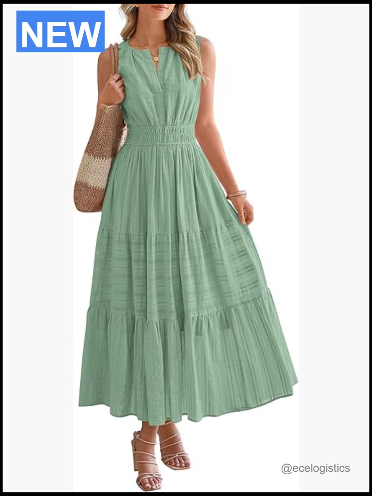 Sleeveless Maxi Dress With Pockets Boho Flowy A Line